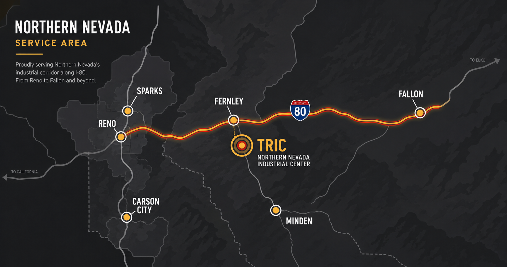 Northern Nevada service area map - Sparks, Reno, Fernley, Carson City, Minden, Fallon